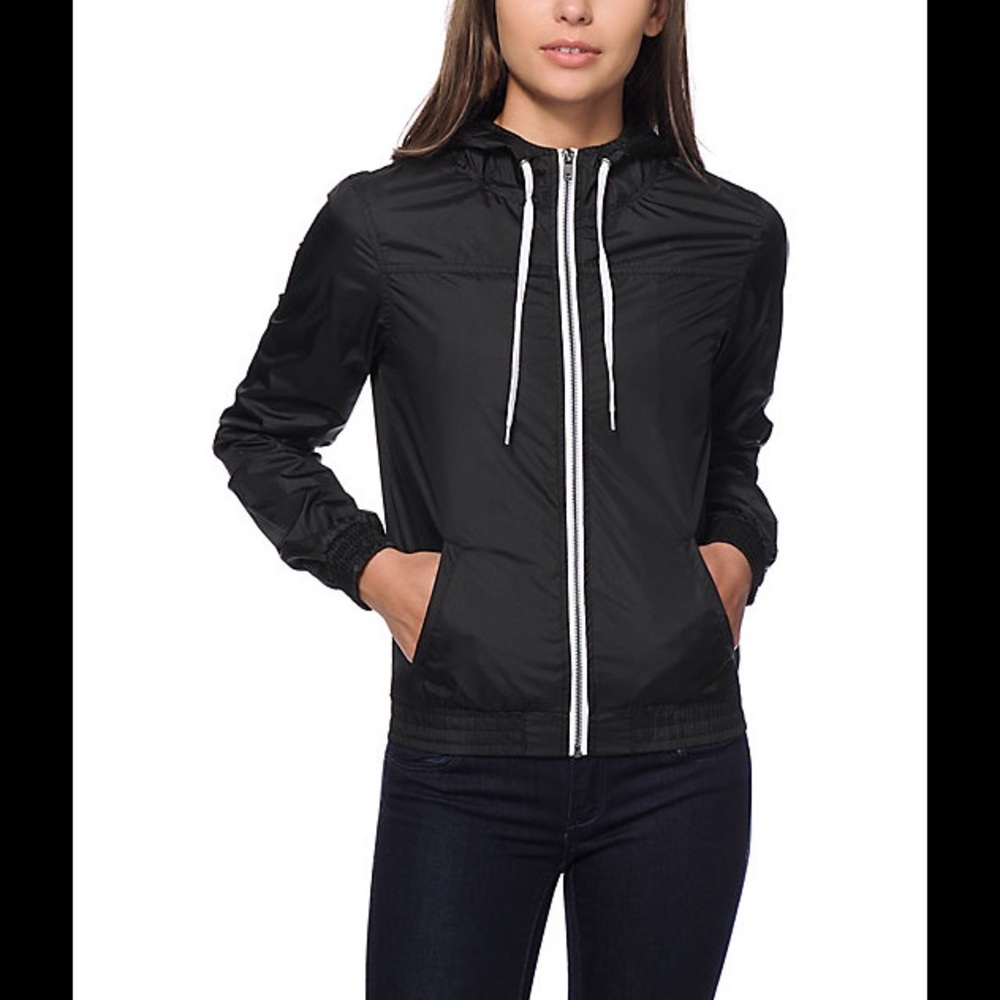 A zumiez solid black zip up windbreaker