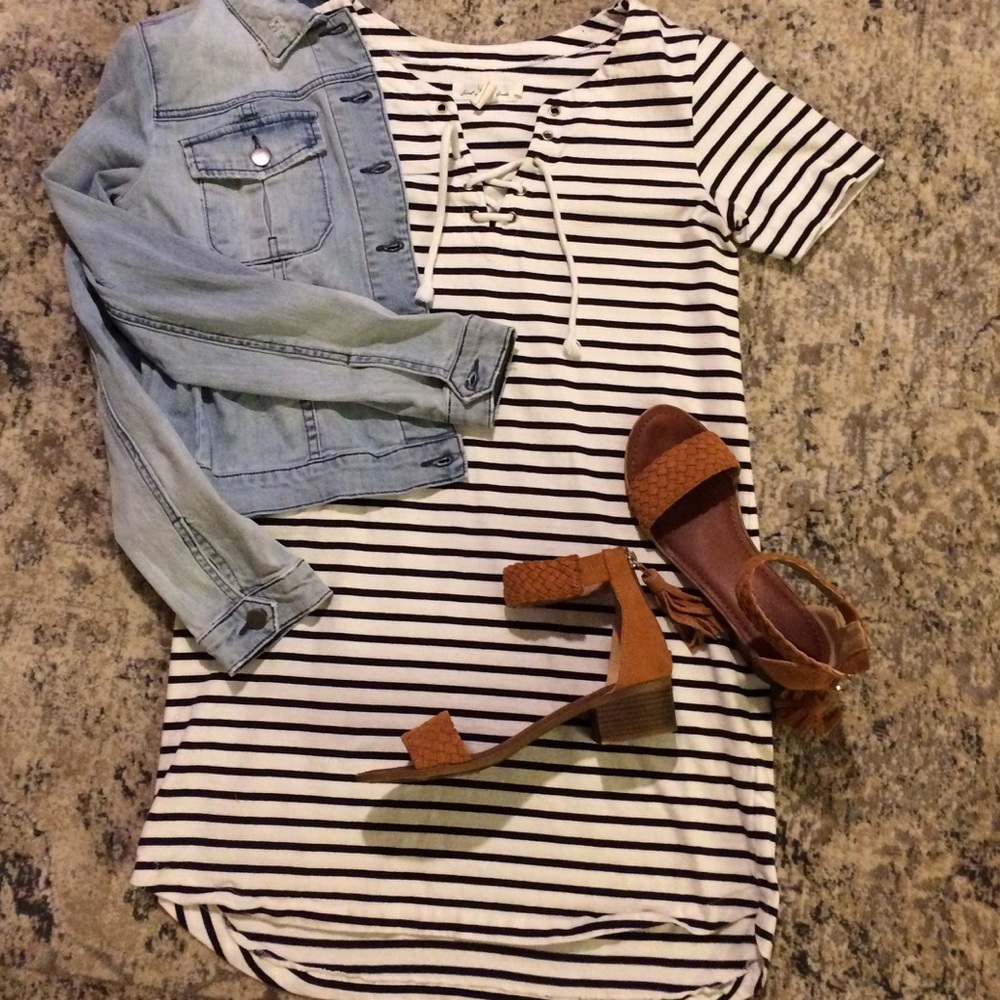 Striped lace up tunic dress