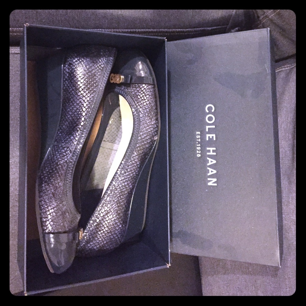 Cole Haan Navy Lizard Cap Toe Wedges