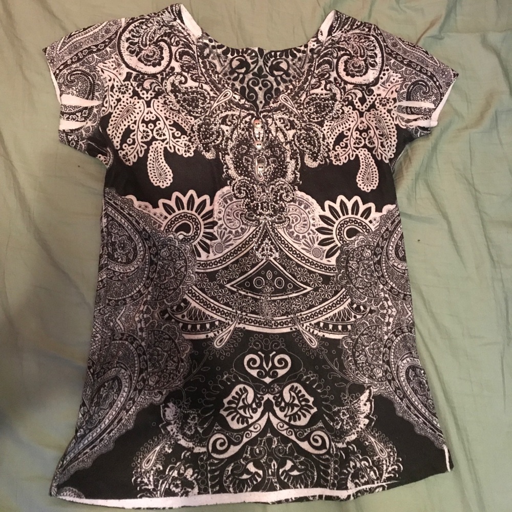 Black and white bling embellished shirt.