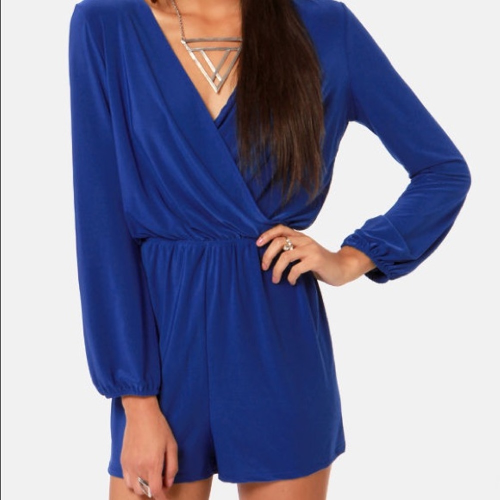 Blue Long Sleeve Romper from LuLus