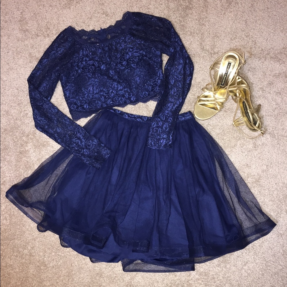 Beautiful, navy blue, two piece homecoming dress.