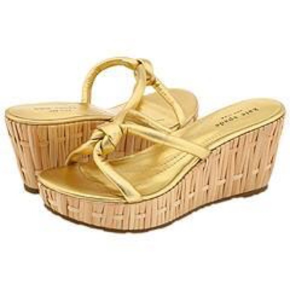Kate Spade Rayon-Bamboo Gold Sandal wedge size 6