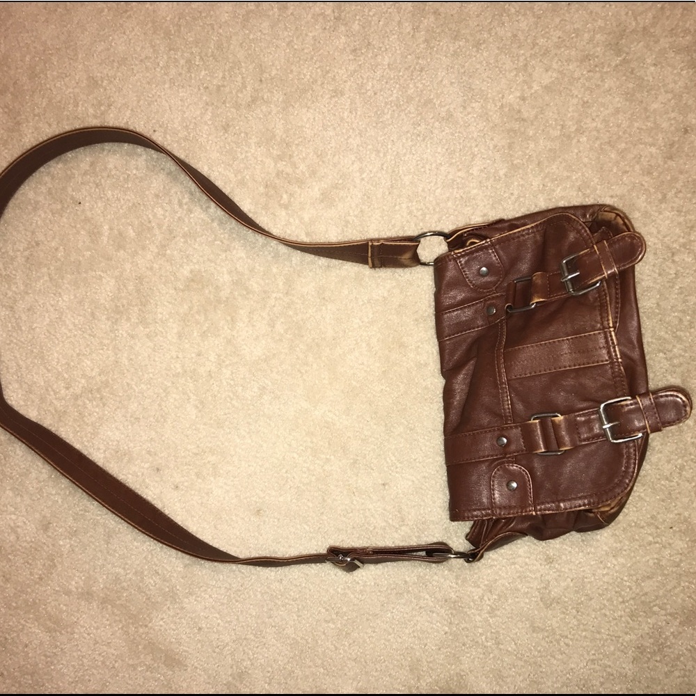 Brown leather cross body purse