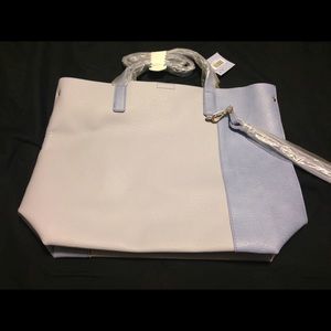 Powder blue leather look tote