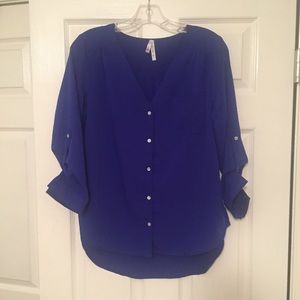 Cobalt blue v neck button down blouse