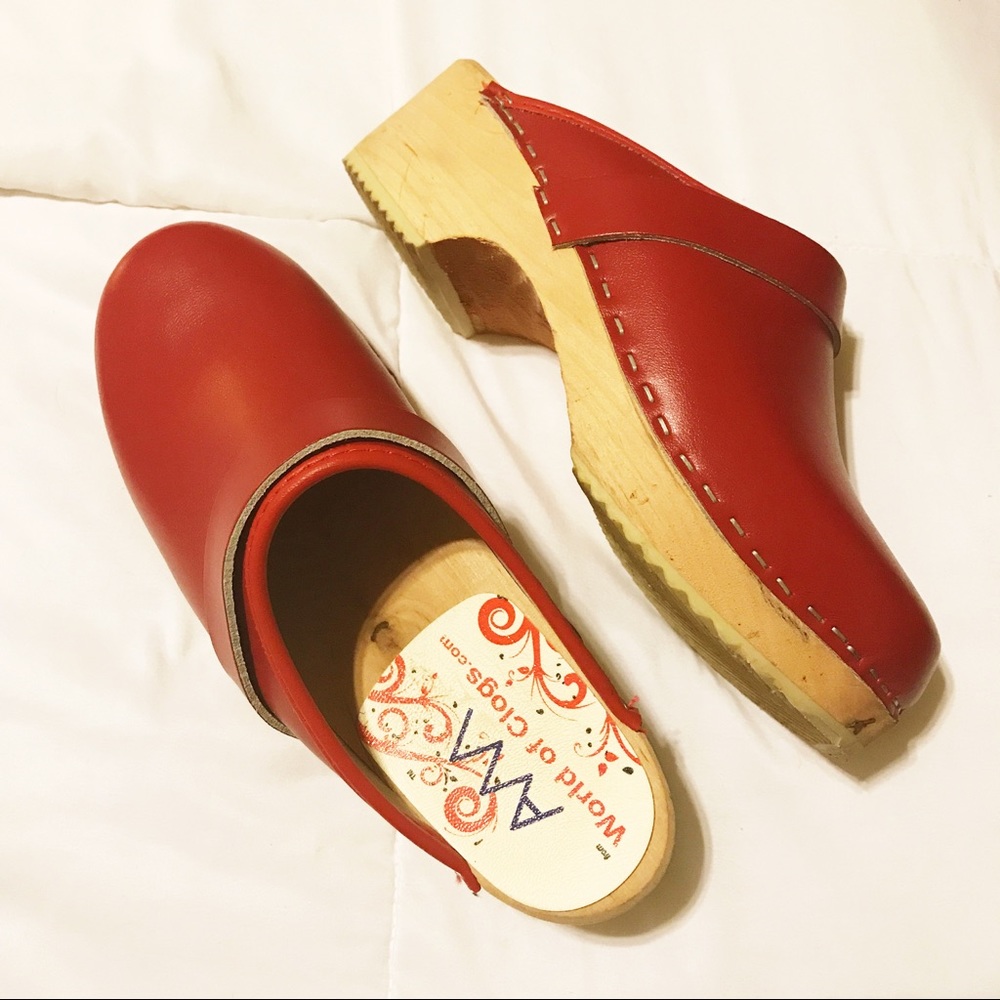 Red Wooden Clogs