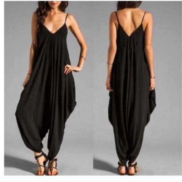 Pants - Black Jumpsuit stretch silk fabric - oversized