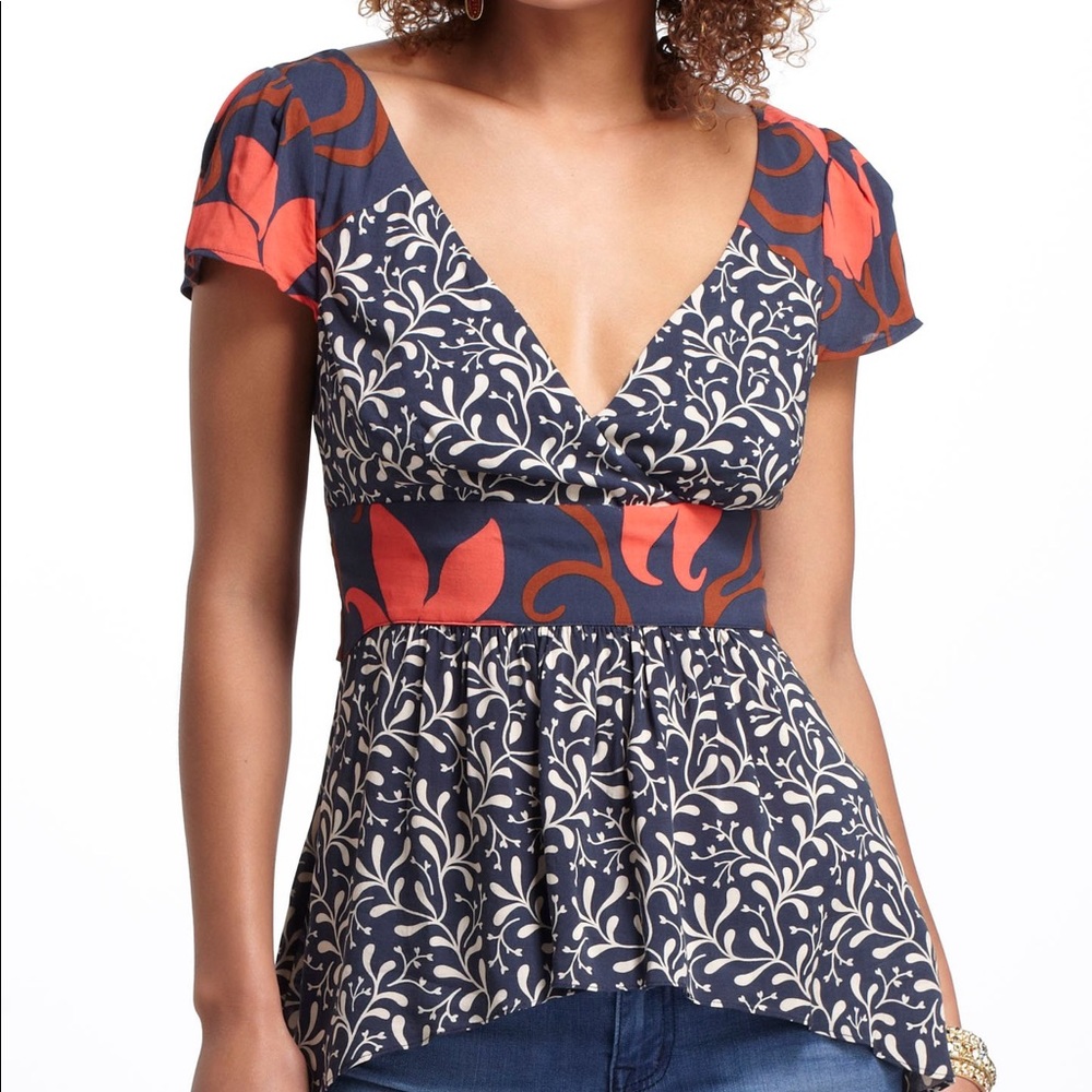 Anthropologie Vanessa Virginia Leaves Surplice Top