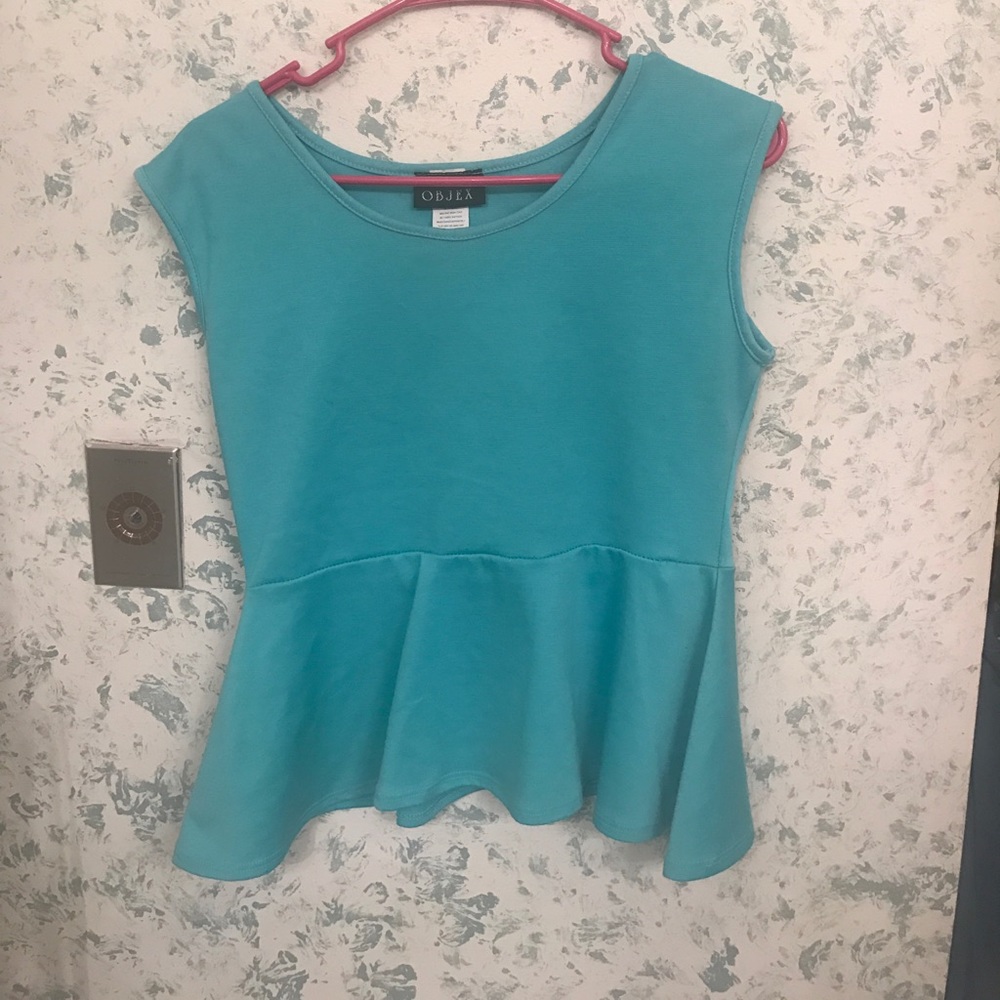 Teal peplum shirt with keyhole