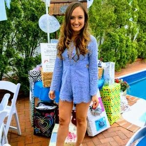 Blue Lace Romper with Bell Sleeves
