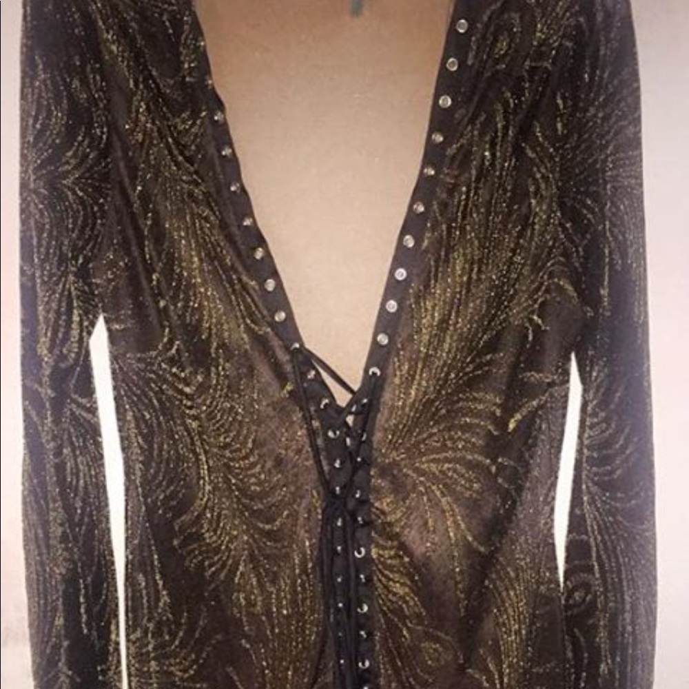 Black dress with gold glitter lace up long sleeve