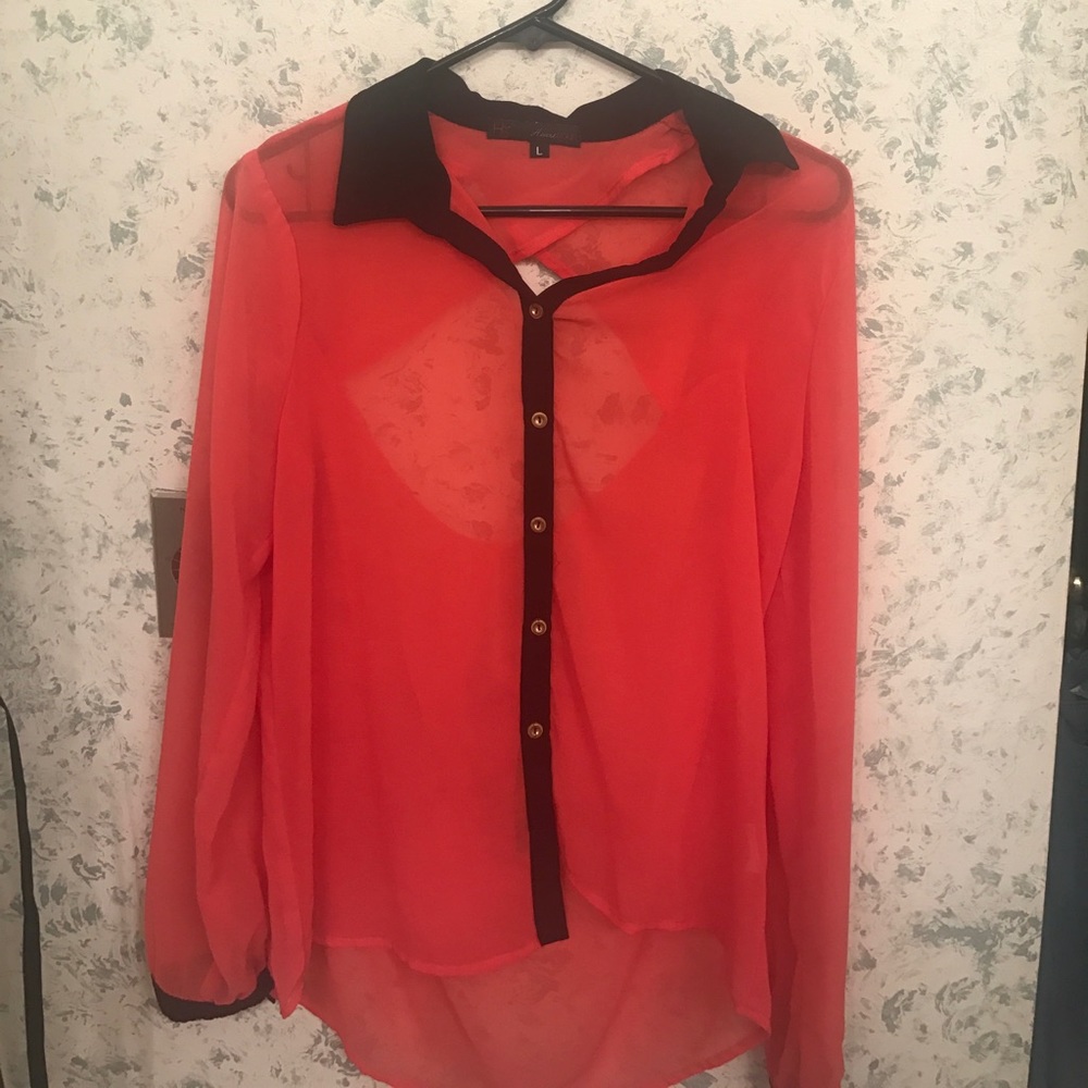 Coral & black Blouse