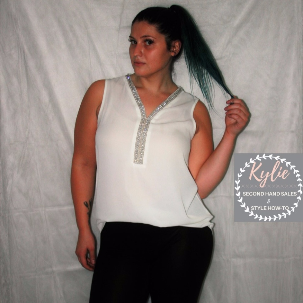 White Tank With Neckline Embellishments
