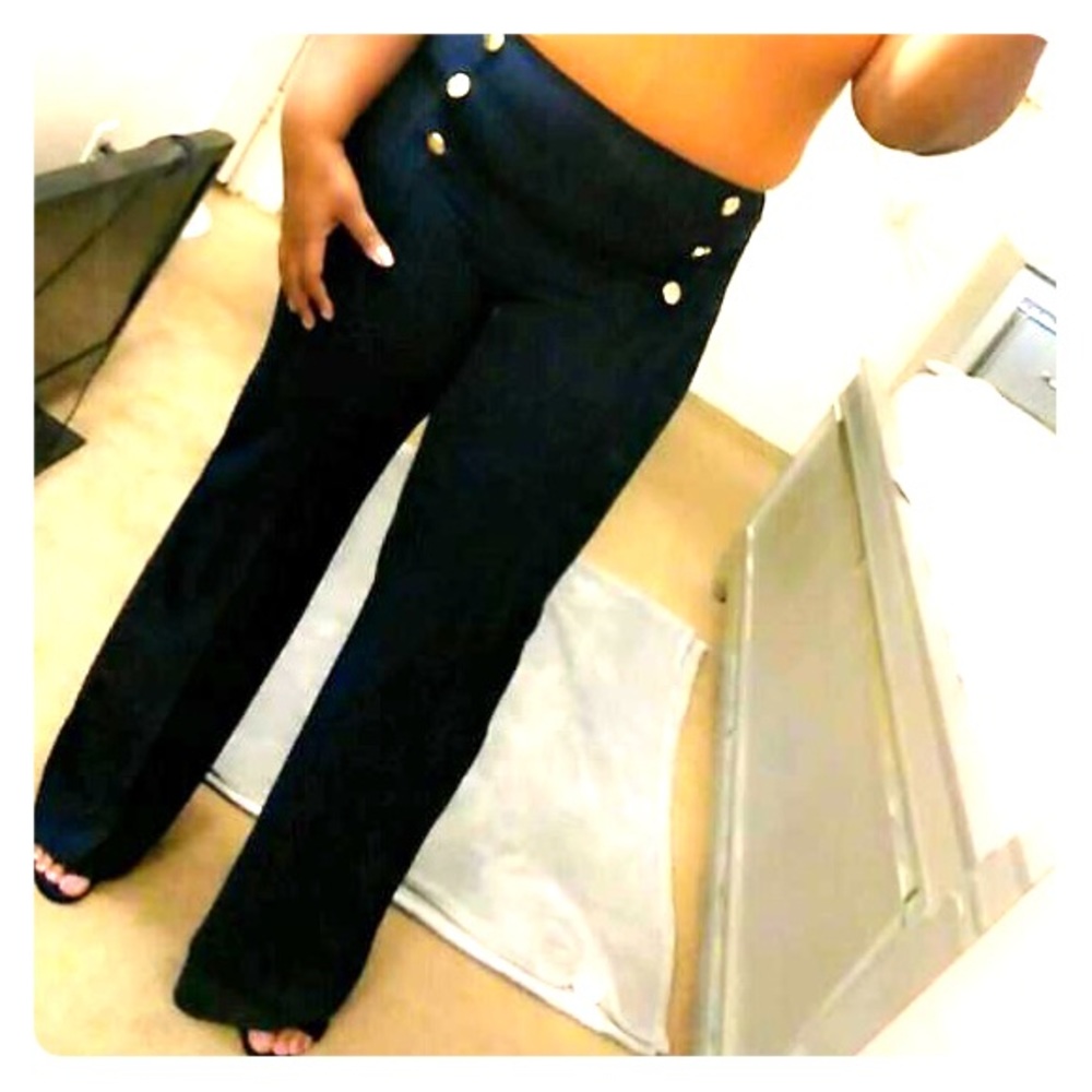 Blue high waist  gold bottoms pants