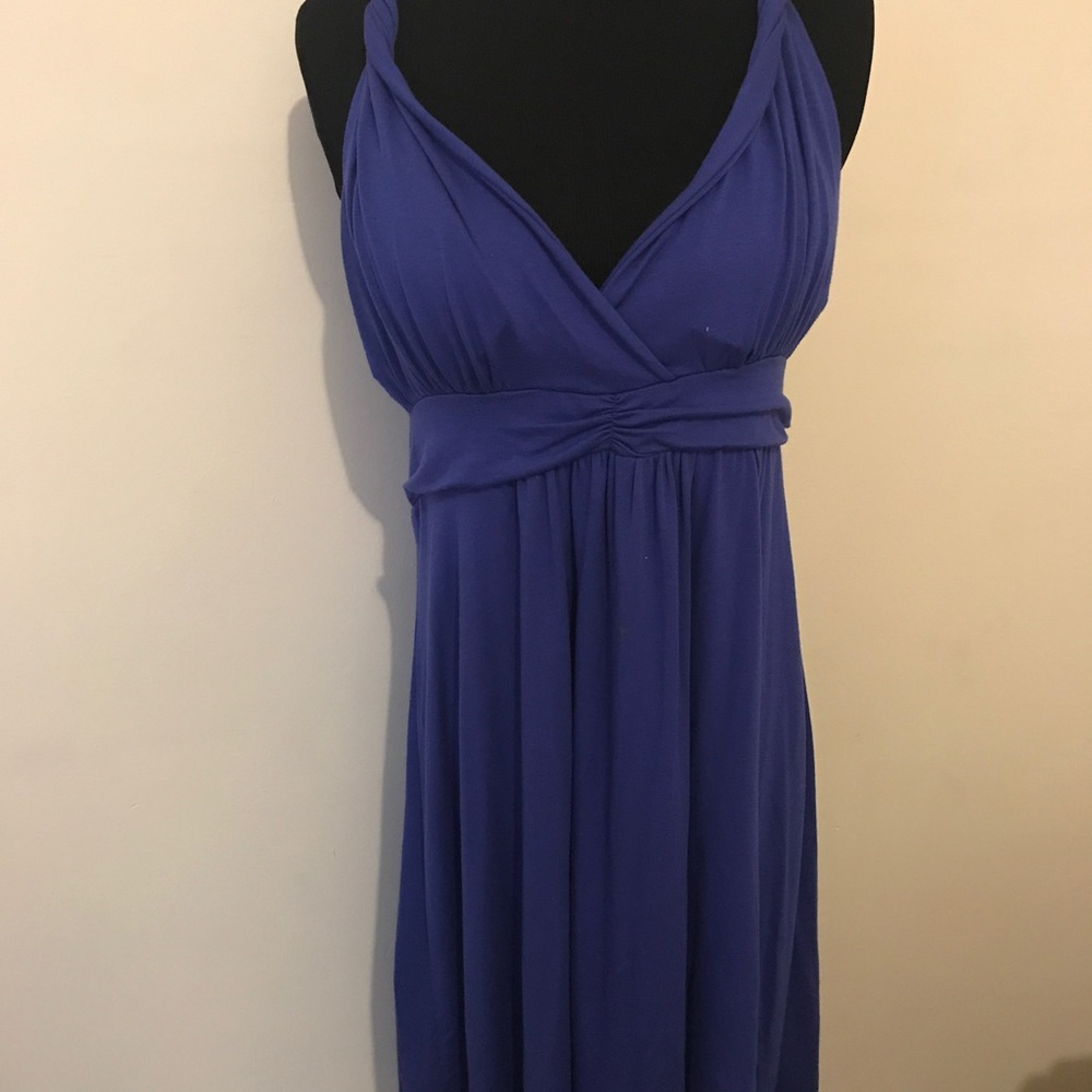 Low back blue dress