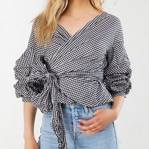 GINGHAM WRAP BLOUSE
