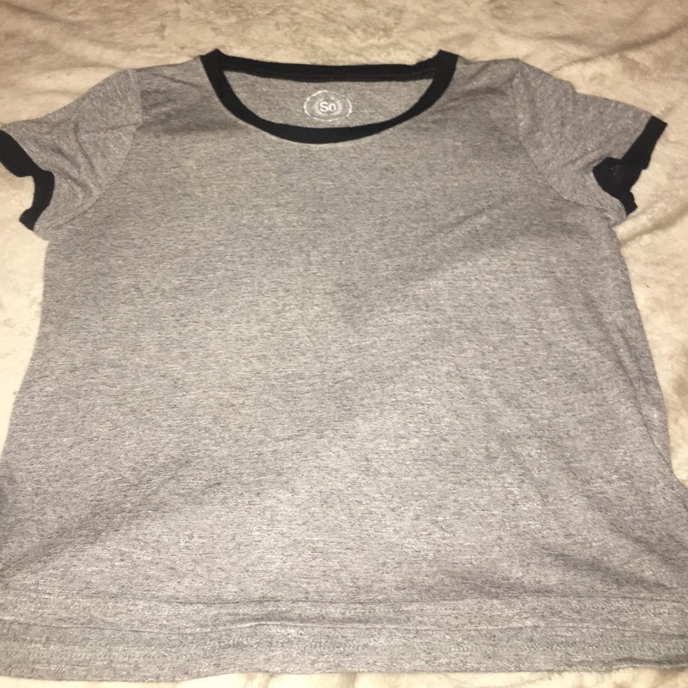 Grey and black crew neck crop top