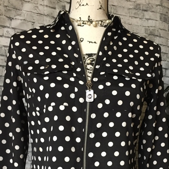 KORS Michael Kors Tops - Michael Kors Silk Polka Dot Zip Blouse Jacket New