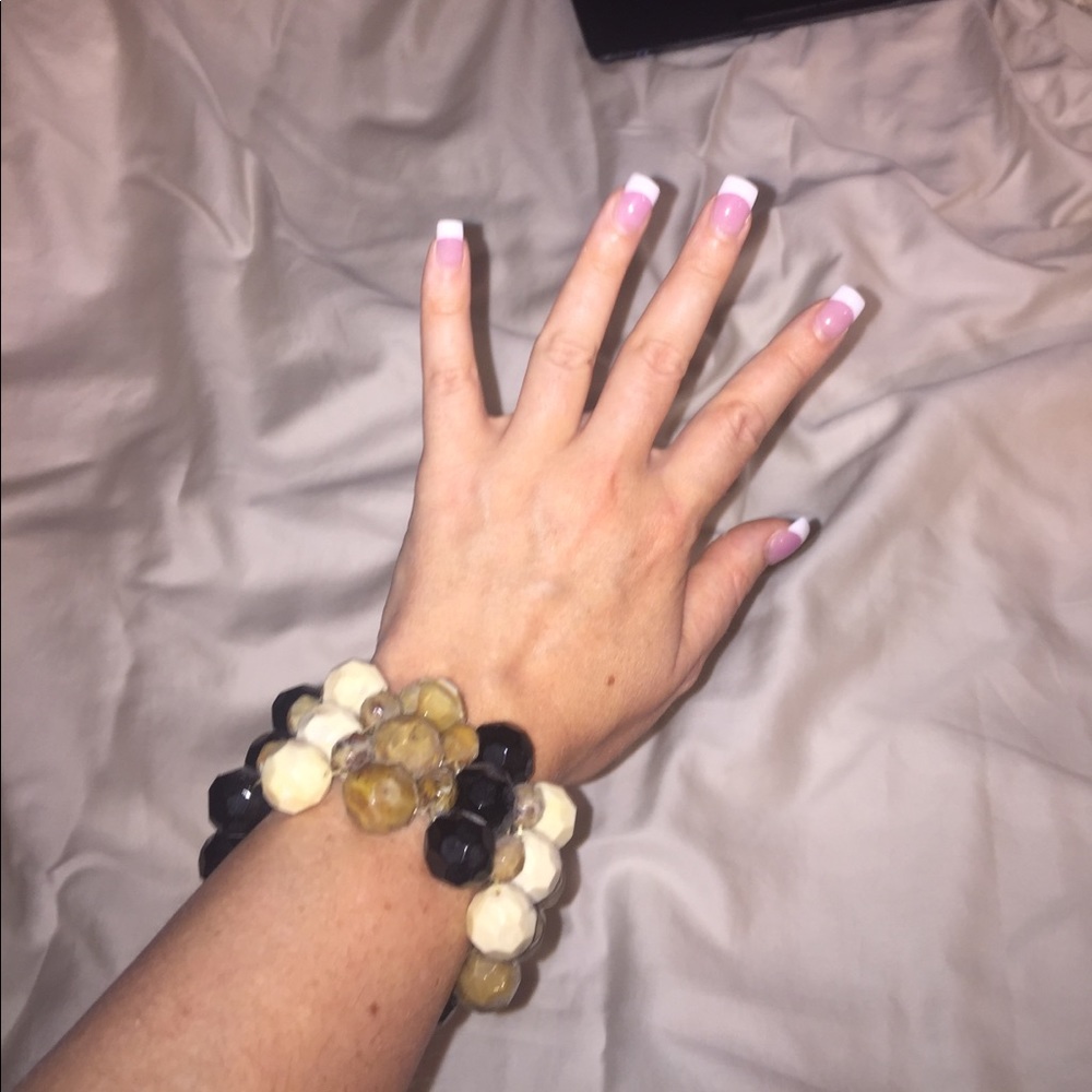 Brown, beige and tan stretch chunky bracelet