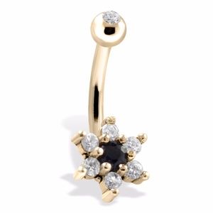 14K Gold Flower Belly Ring With Sapphire Center