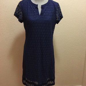 Navy Blue Lace Short Sleeve Dress
