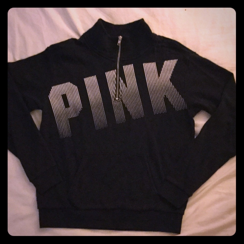 VS PINK BLACK PULLOVER HALF ZIP SWEATSHIRT HOODIE