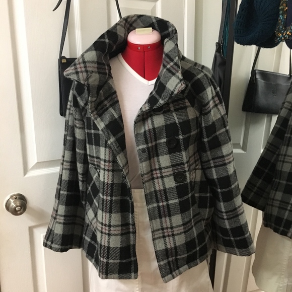 Oversized Bell Shaped Plaid Pea Coat - Picture 1 of 7