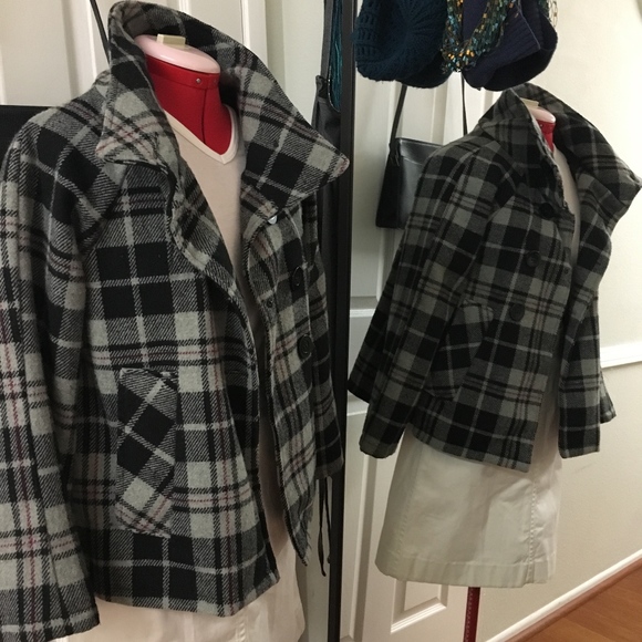 Oversized Bell Shaped Plaid Pea Coat - Picture 2 of 7