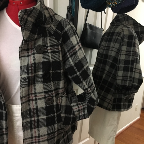 Oversized Bell Shaped Plaid Pea Coat - Picture 5 of 7