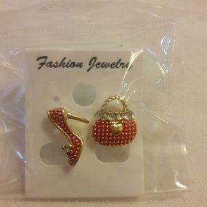 Red purse and high heel earrings