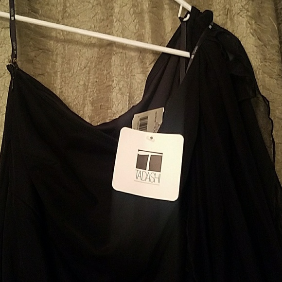 Tadashi Shoji One Chiffon Sheath Dress Black sz 9 - Picture 6 of 6