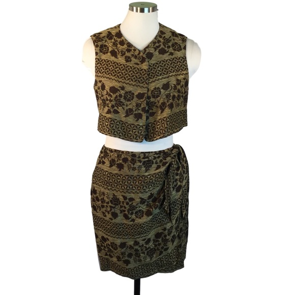 SOLD Tahari Sexy Summer. Linen Crop Vest Wrap Skirt S - Picture 1 of 8