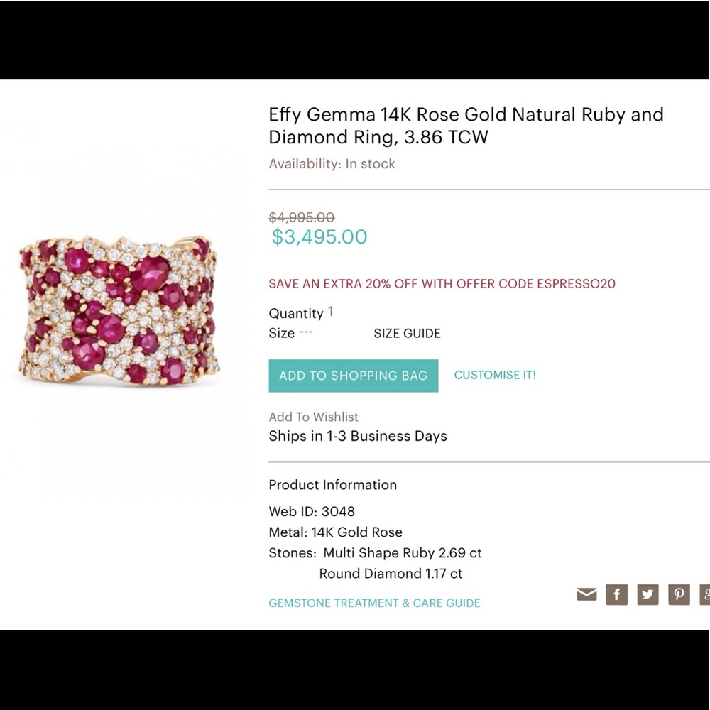 ‼️SOLD‼️ Effy 14K Rose Gold Ruby and diamond ring