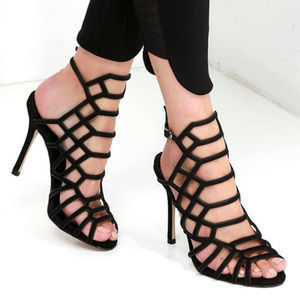 Steve Madden Slithur Black Caged Heels -NEW IN BOX