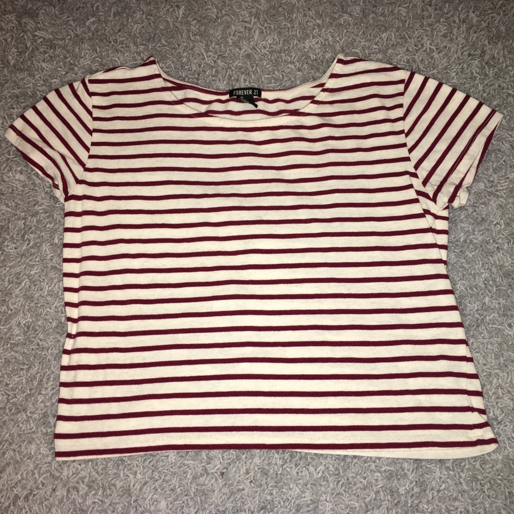 Forever 21 - Maroon/Tan Striped Croptop