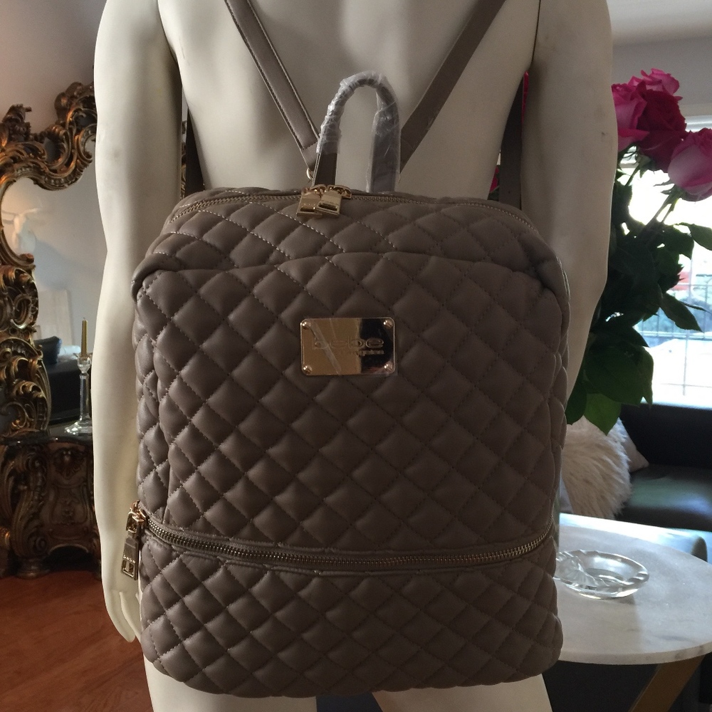 Large Danielle quilted bebe backpack in taupe