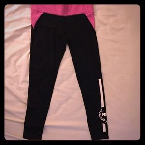 PINK YOGA BLACK LOGO RUNNING WORKOUT LEGGINGS M