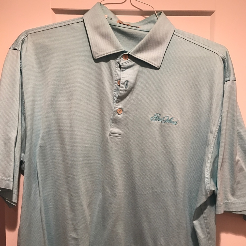 Peter Millar golf shirt light blue stripes size L