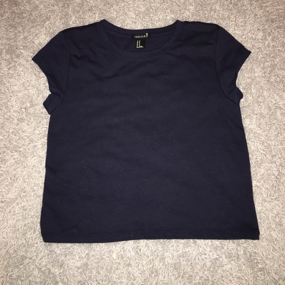 Forever 21 - Capped Sleeve Navy Blue Crop Top