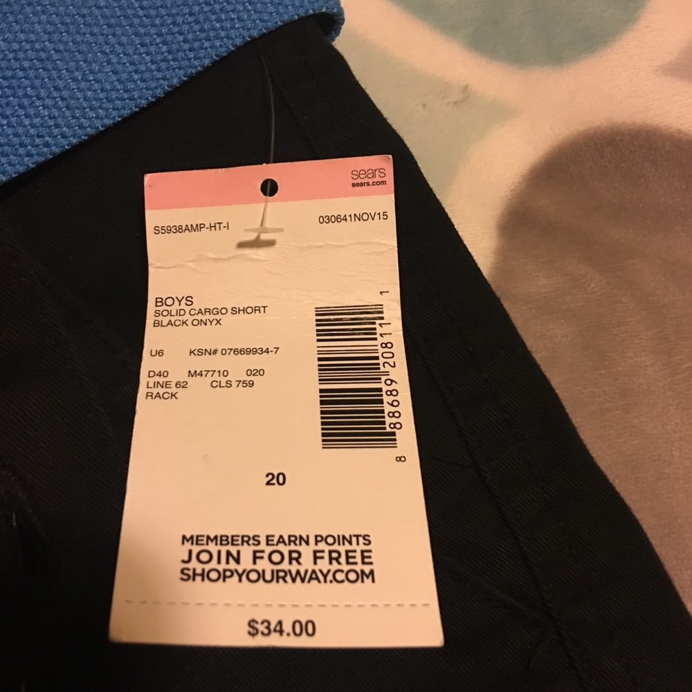 Boys black Cargo Shorts with blue belt. (Onyx)