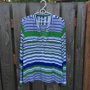 Gap green blue stripe pullover L