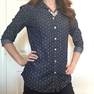 LOFT Button Down Chambray Shirt with Hearts - Sz S