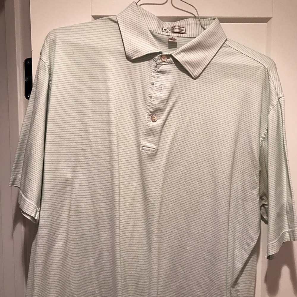 Peter Millar golf shirt green stripes size L
