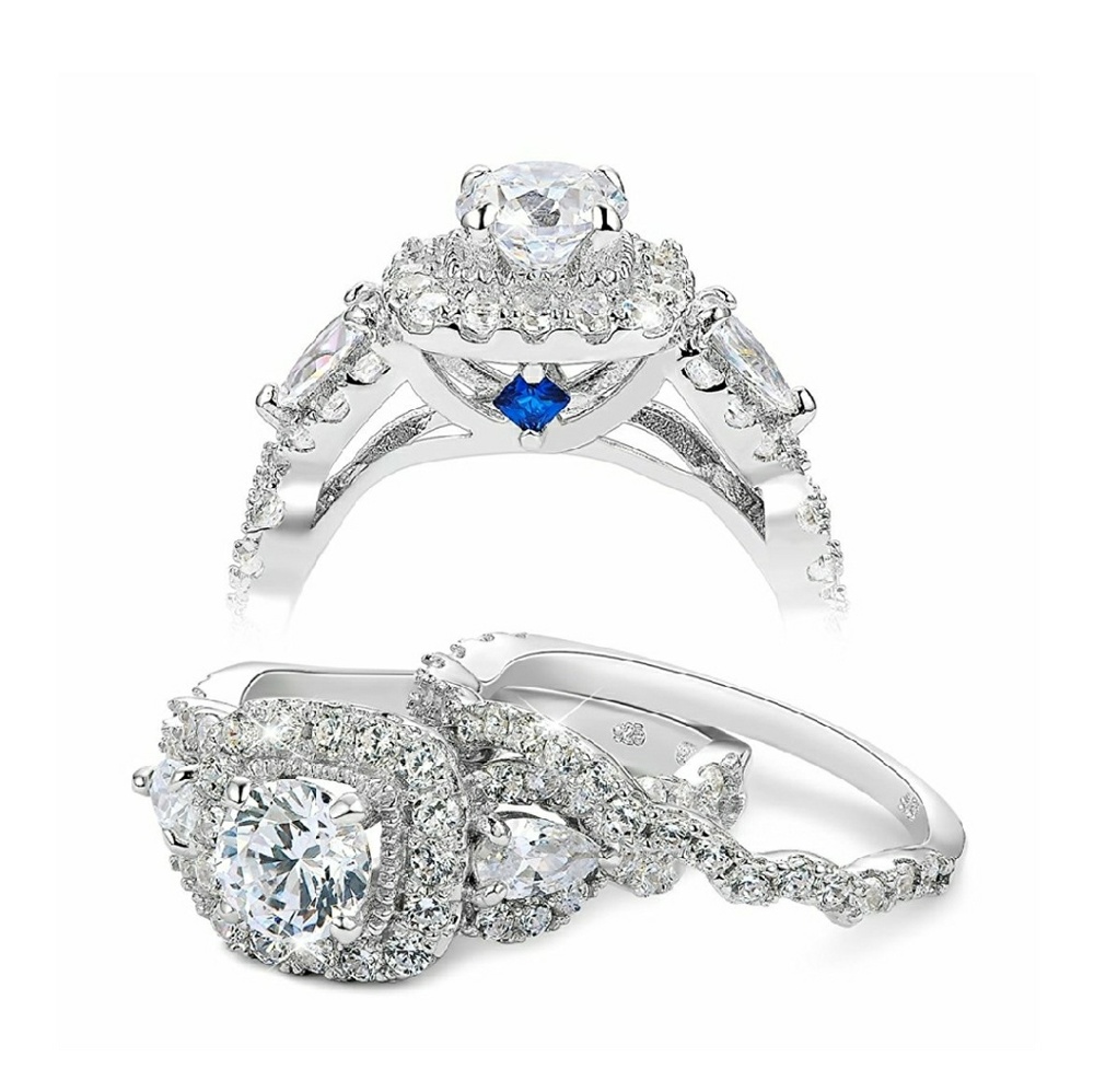 2.4ct Round Pear White Cz 925 S.S. Ring Set