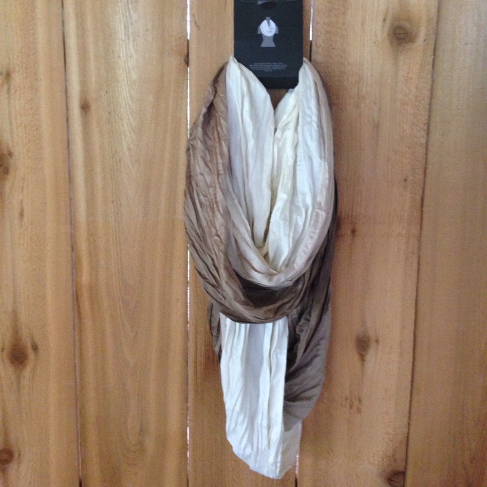 Cream and taupe silky infinity scarf, never worn