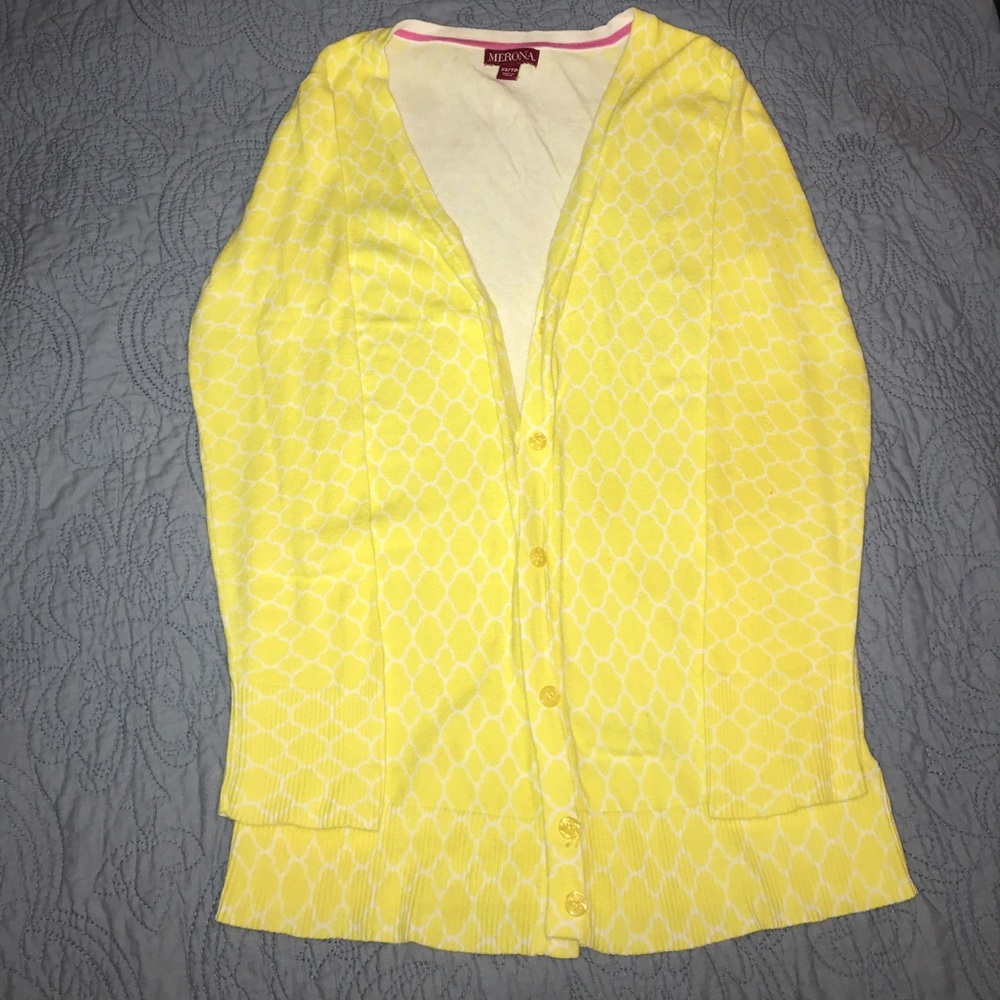 Merona Yellow print 3/4 sleeve sweater size xs