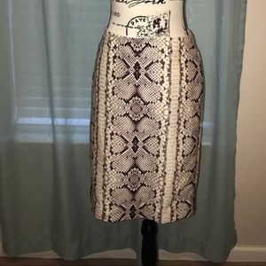 Knee length j.crew pencil skirt with snake print