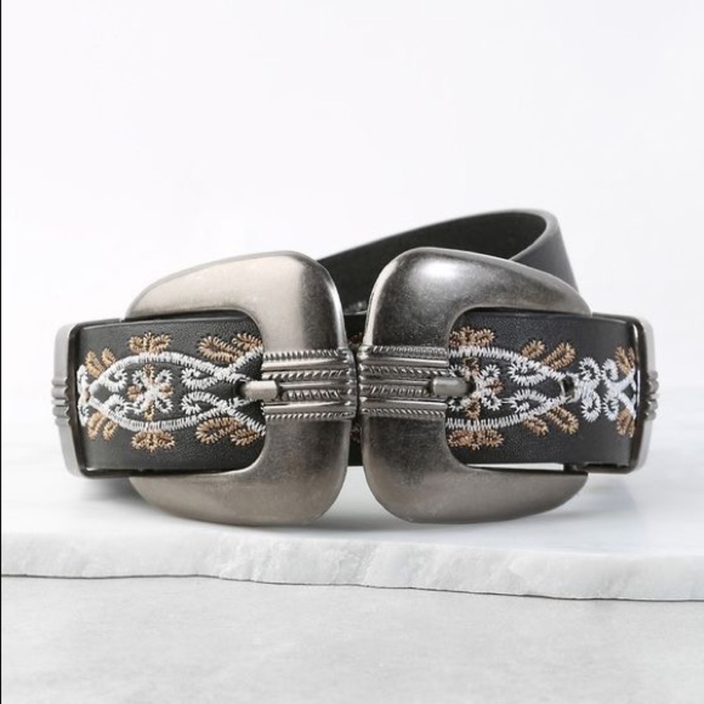 Western Embroidered Double Buckle Belt