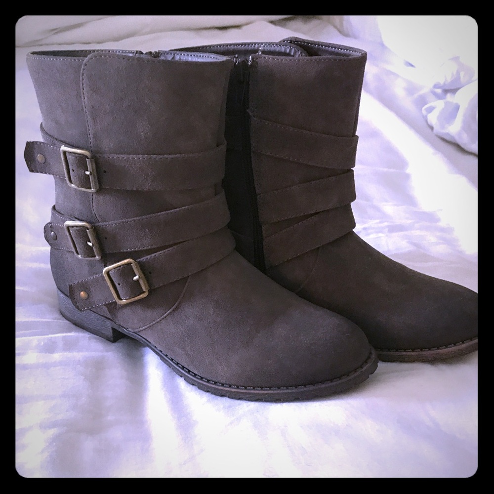 Grayish brown ankle boots